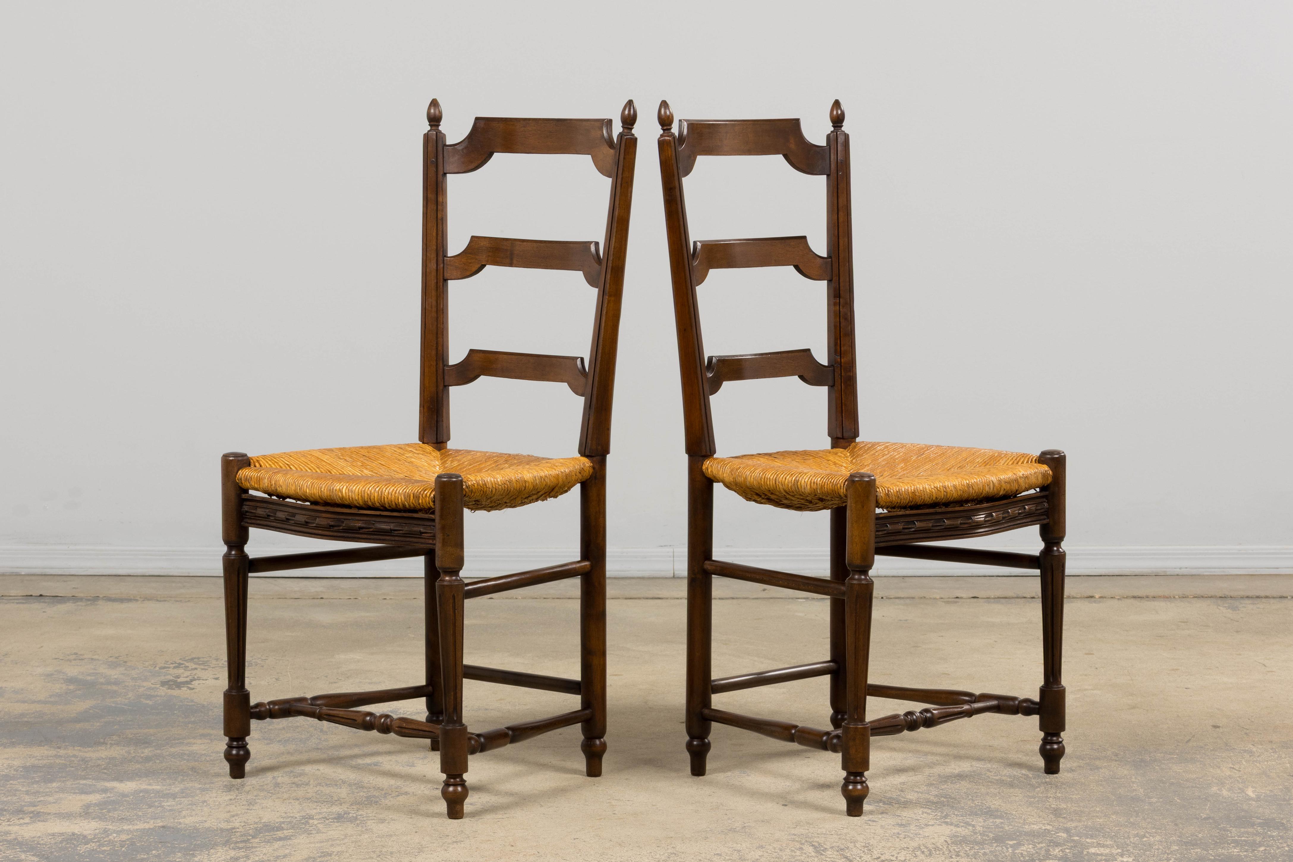 Antique French Louis XVI Style Walnut Dining Chairs W/ Rush Seats - Set of 8 For Sale 12
