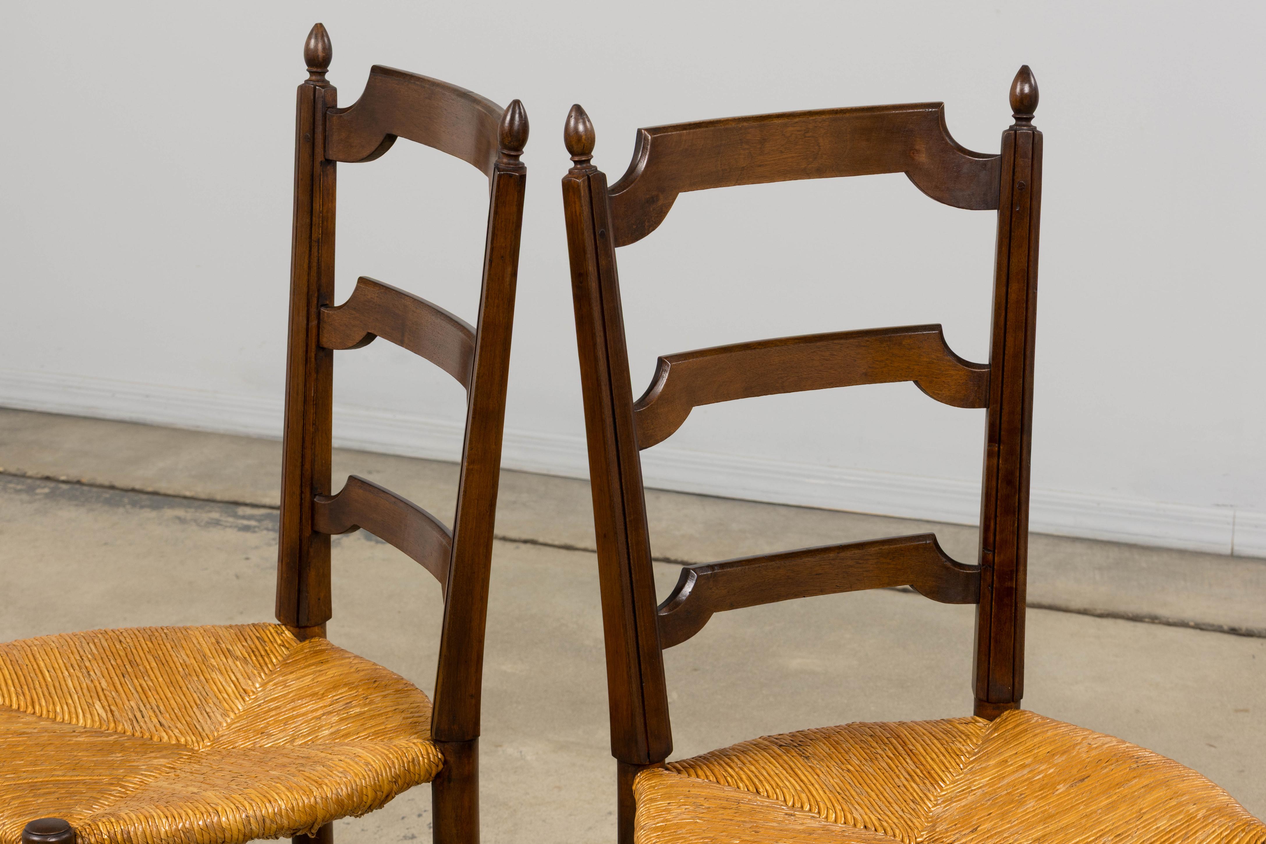 Antique French Louis XVI Style Walnut Dining Chairs W/ Rush Seats - Set of 8 For Sale 13