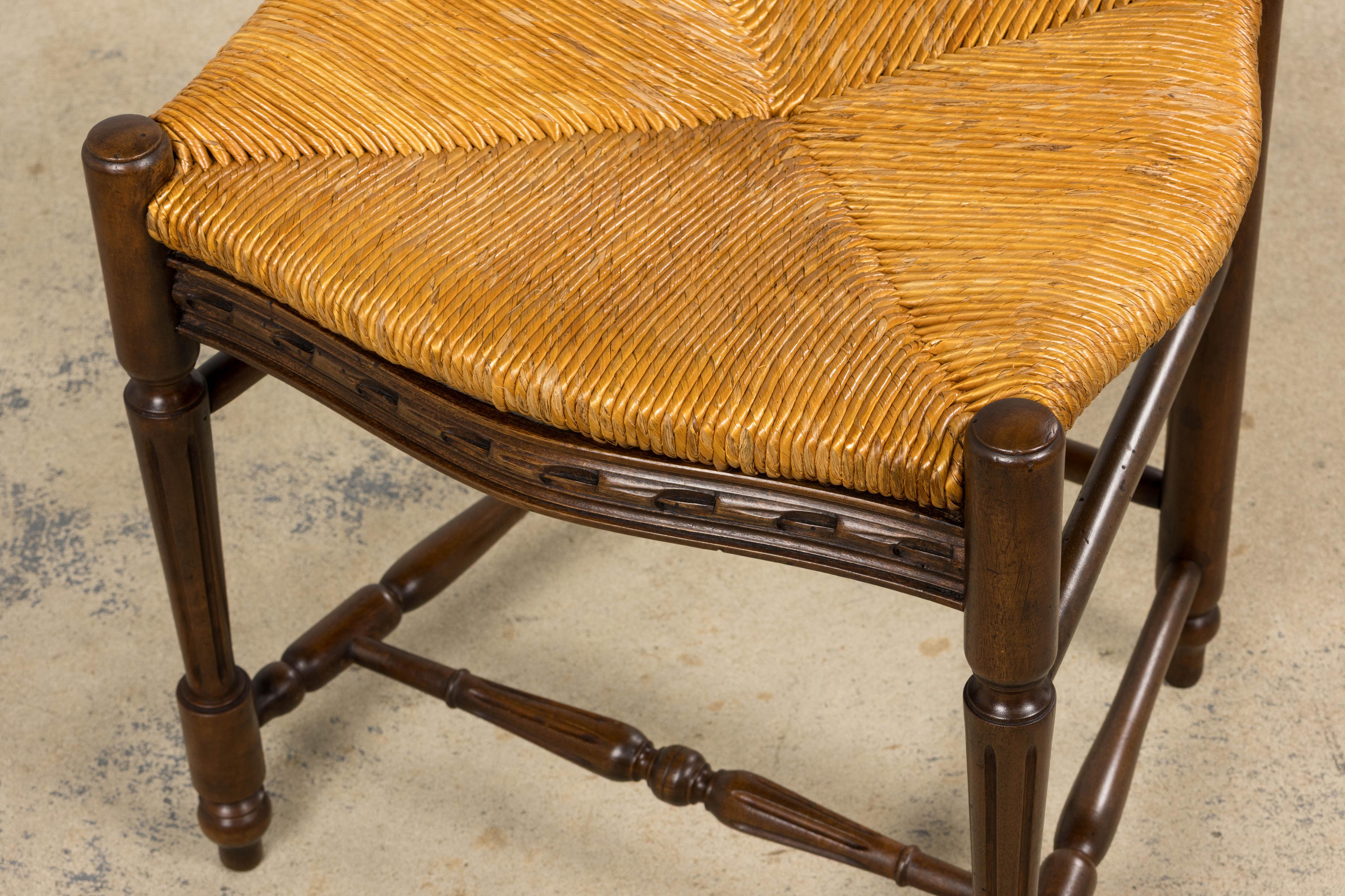 Antique French Louis XVI Style Walnut Dining Chairs W/ Rush Seats - Set of 8 For Sale 14