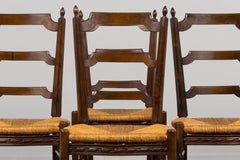 Antique French Louis XVI Style Walnut Dining Chairs W/ Rush Seats - Set of 8