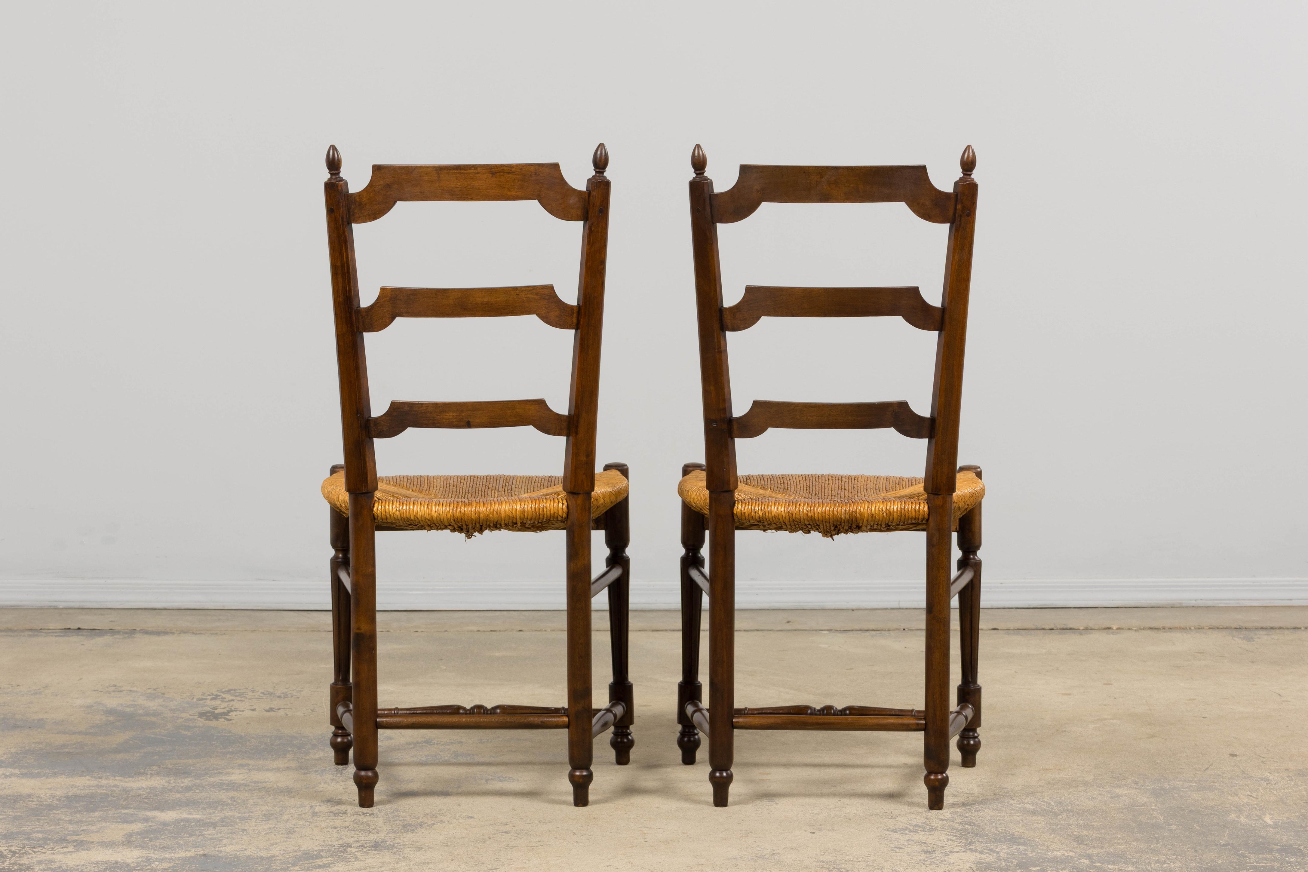 Antique French Louis XVI Style Walnut Dining Chairs W/ Rush Seats - Set of 8 For Sale 15