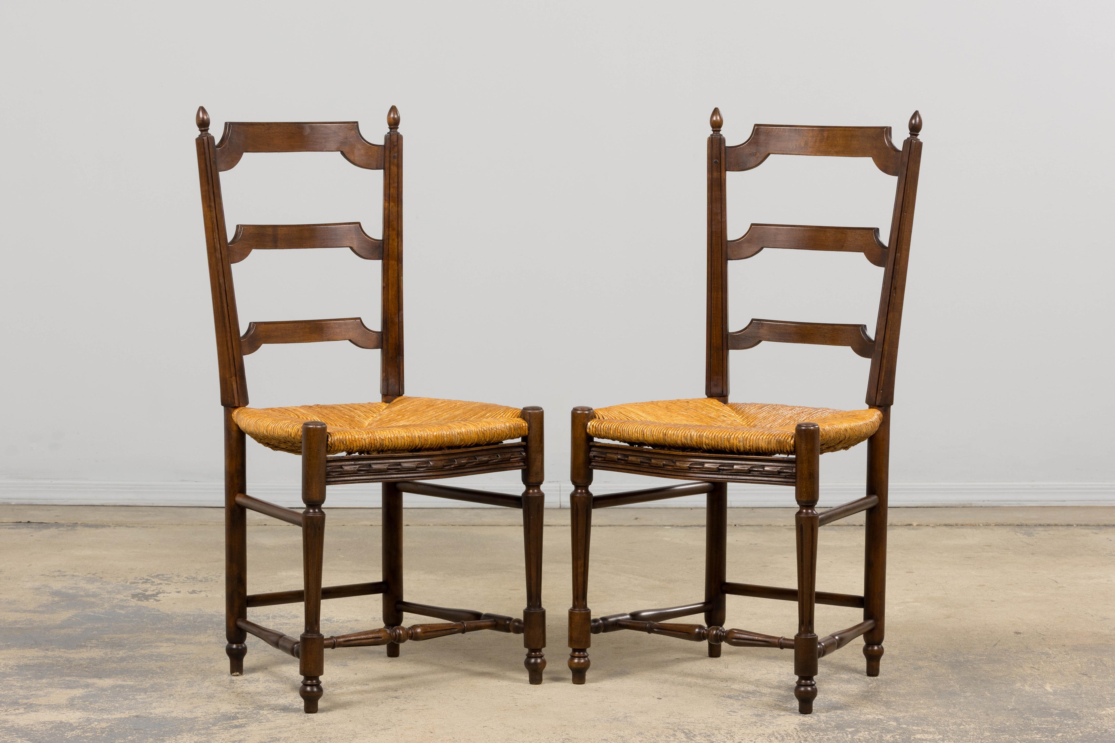 Antique French Louis XVI Style Walnut Dining Chairs W/ Rush Seats - Set of 8 For Sale 2