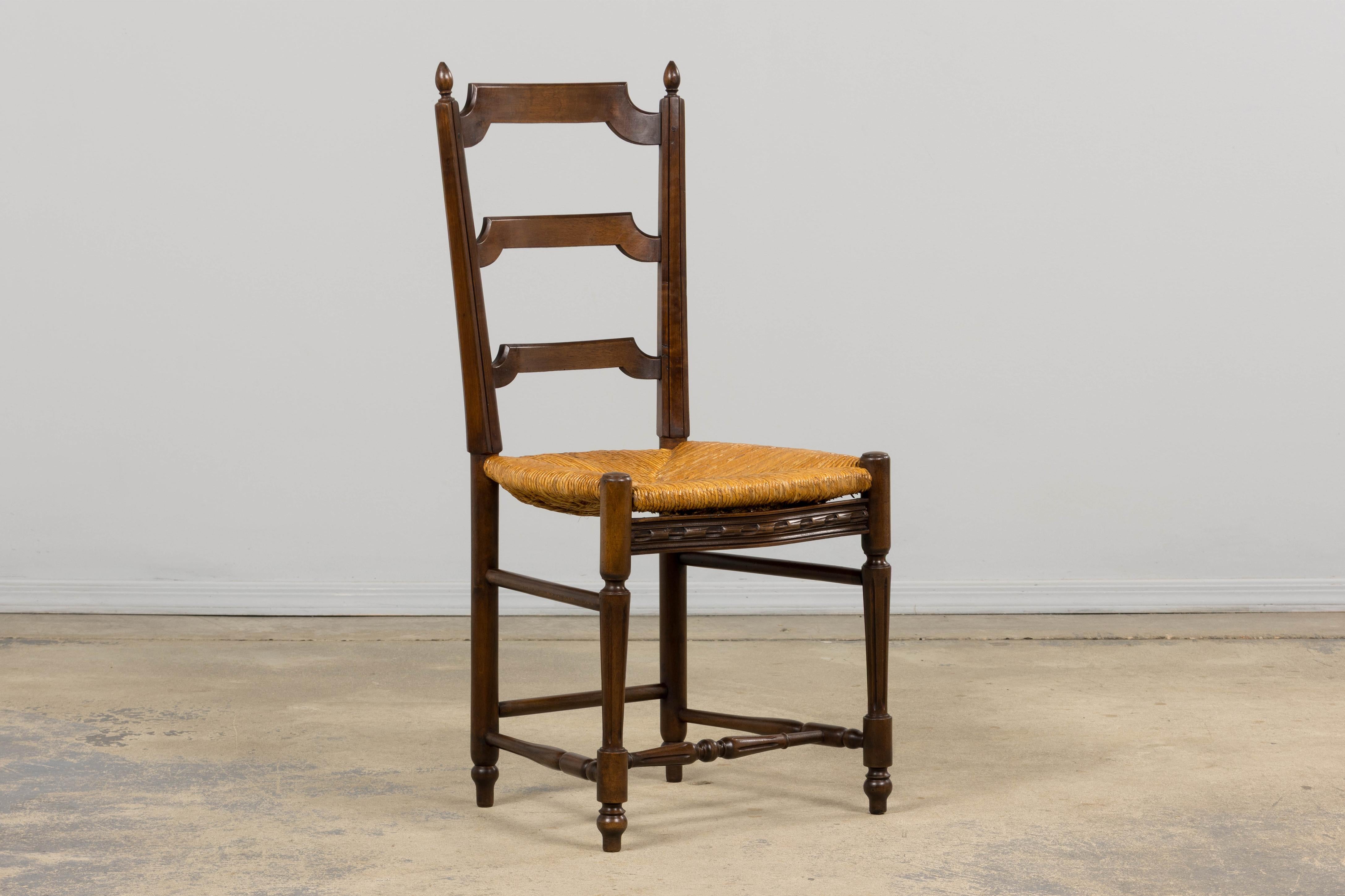 Antique French Louis XVI Style Walnut Dining Chairs W/ Rush Seats - Set of 8 For Sale 3
