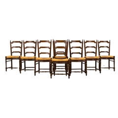 Antique French Louis XVI Style Walnut Dining Chairs W/ Rush Seats - Set of 8