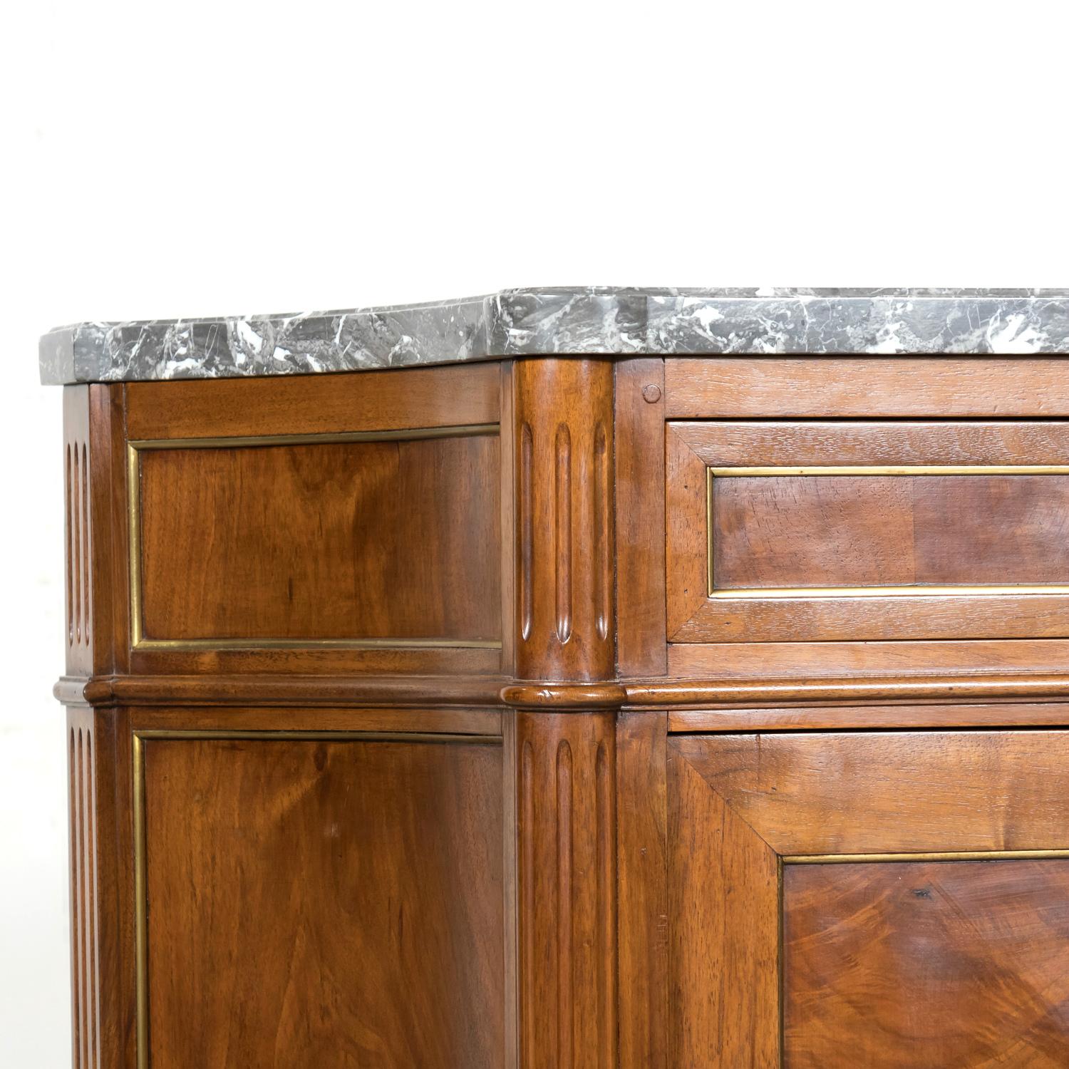 Antique French Louis XVI Style Walnut Enfilade Buffet with Gray Marble Top 8