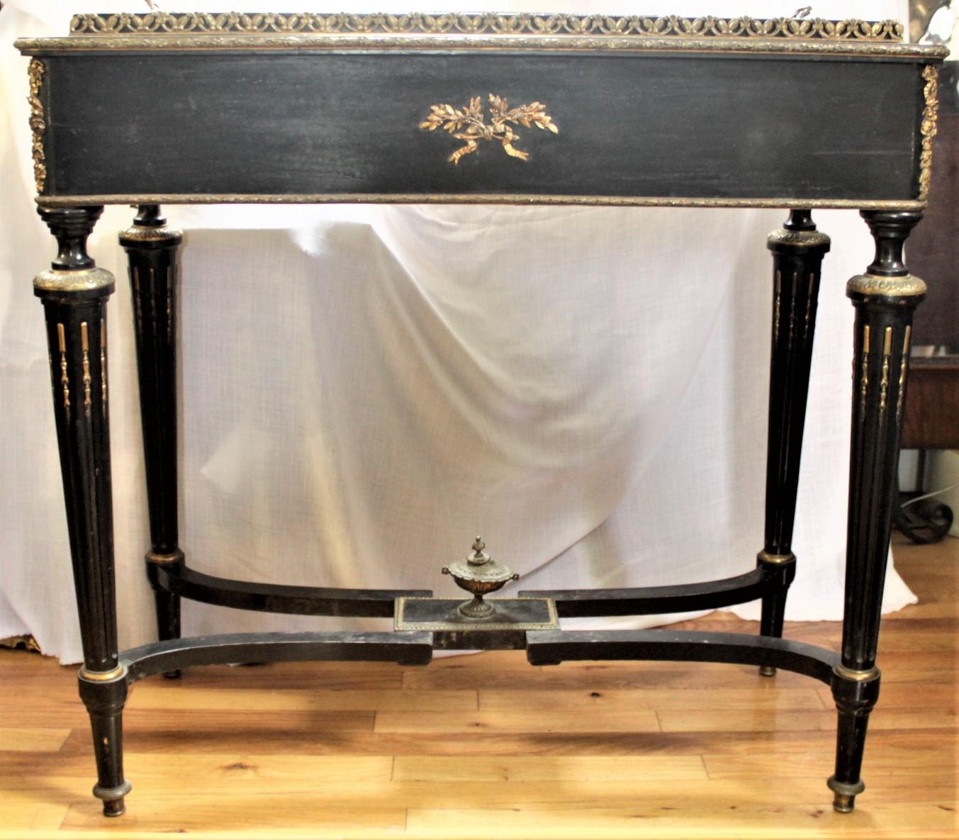 Cast Antique French Louis XVI Styled Ebonized Jardinière Table with Inset Plaque Top For Sale