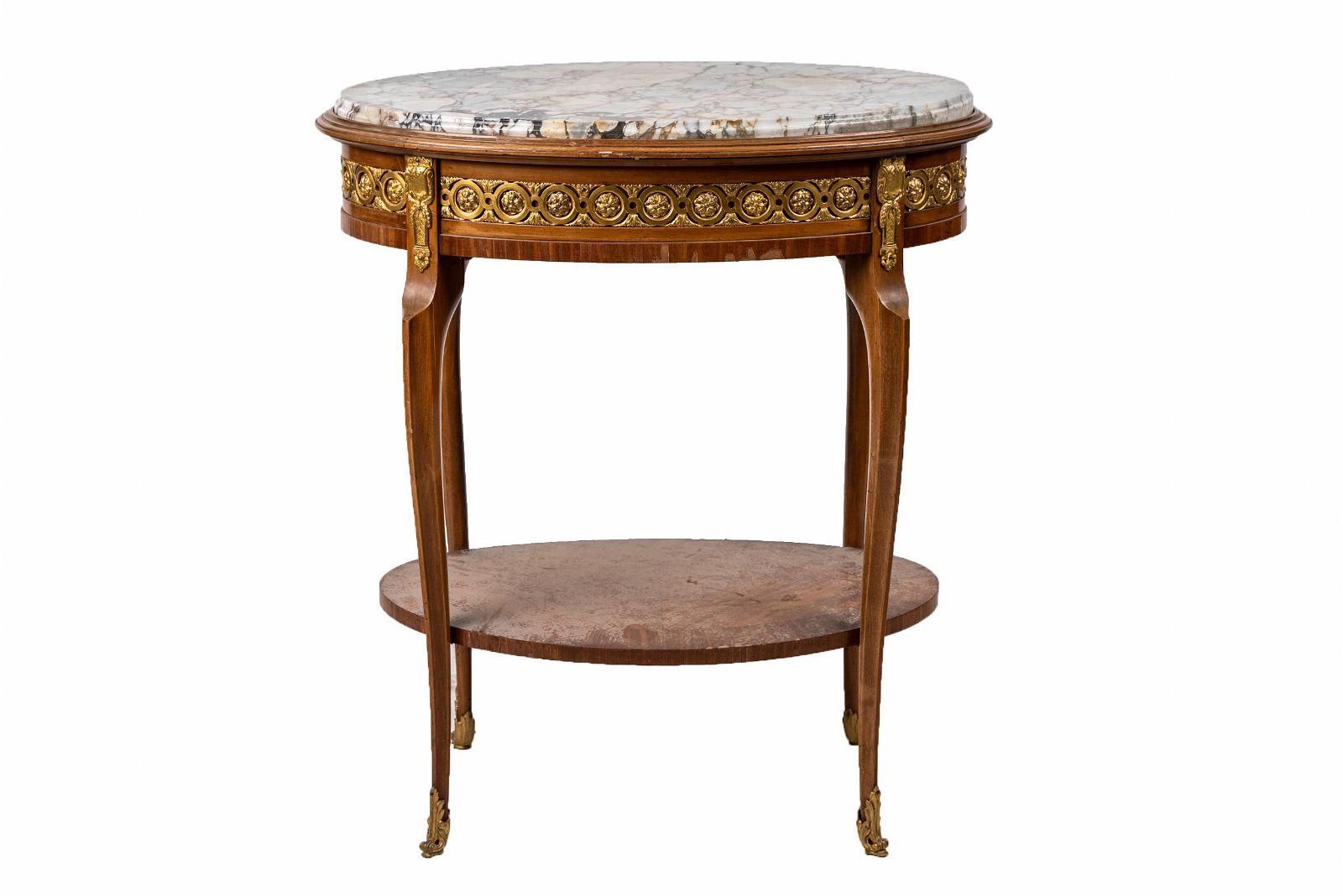 Antique Late 19th Century French Louis XV Transitional Style Walnut Marble Top Gueridon.