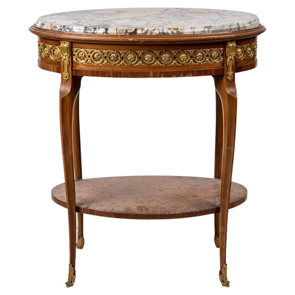 Antique French Louis XVI Transitional Walnut Marble Inset Gueridon Late 19th C For Sale