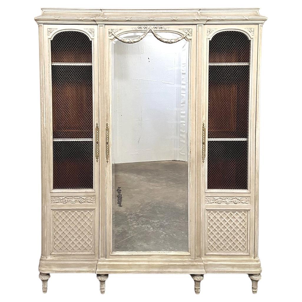 Antique French Louis XVI Triple Painted Armoire ~ DIsplay Armoire