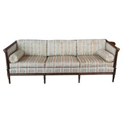Antique French Louis XVI Walnut 3 Seat Silk Upholstered Settee Sofa Couch