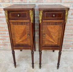 Antique French Louis XVI Walnut and Bronze Nightstands, 1920s, Set of 2