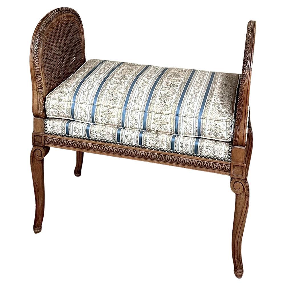 Antique French Louis XVI Walnut Armbench ~ Vanity Bench For Sale