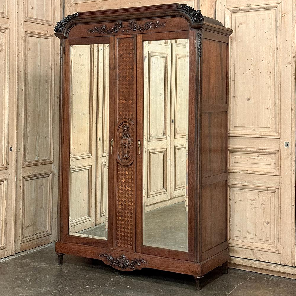 Beveled Antique French Louis XVI Walnut Armoire ~ Wardrobe For Sale