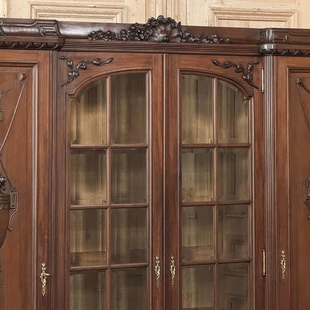 Laiton Antique French Louis XVI Walnut Bookcase ~ Bibliotheque by Hirler of Alsace en vente