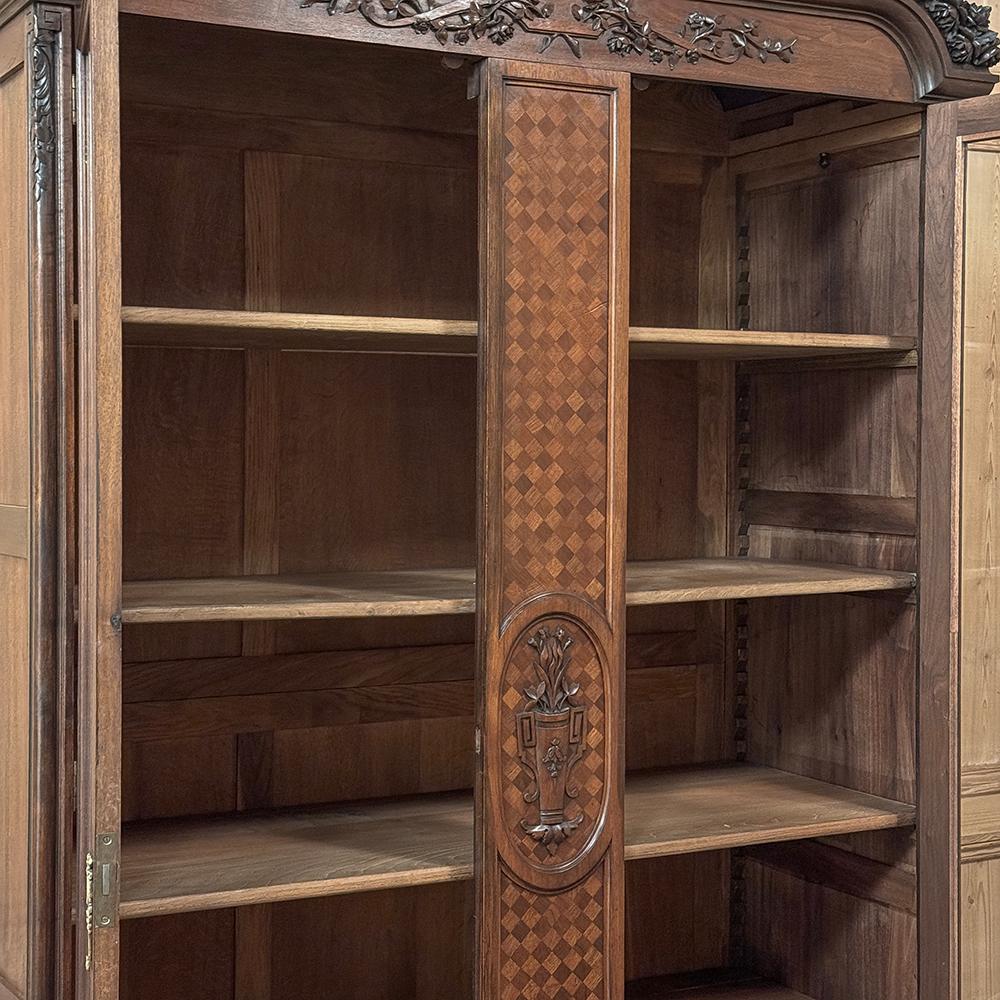 Brass Antique French Louis XVI Walnut Bookcase ~ Display Armoire For Sale