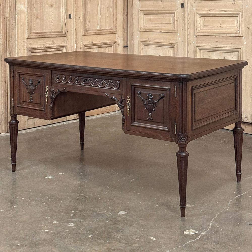 Hand-Carved Antique French Louis XVI Walnut Desk by Hirler of Alsace For Sale