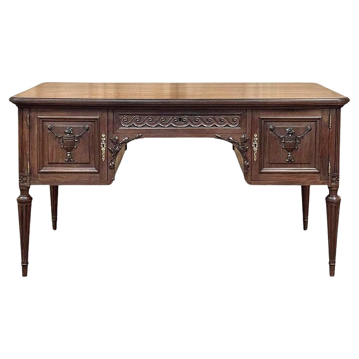 Antique French Louis XVI Walnut Desk by Hirler of Alsace For Sale