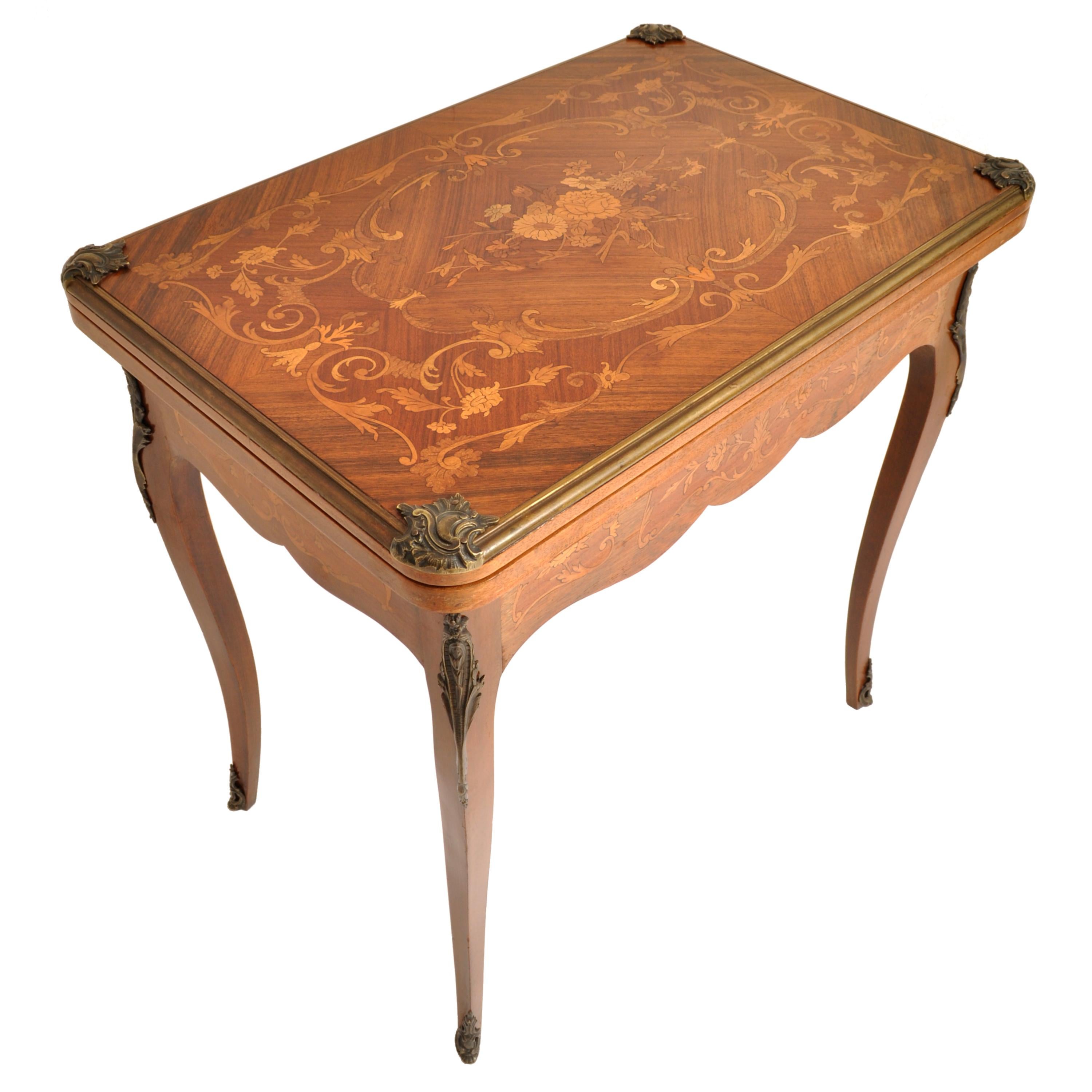 Antique French Louis XVI Walnut Fruitwood Inlaid Ormolu Card Games Table, 1880 For Sale 4