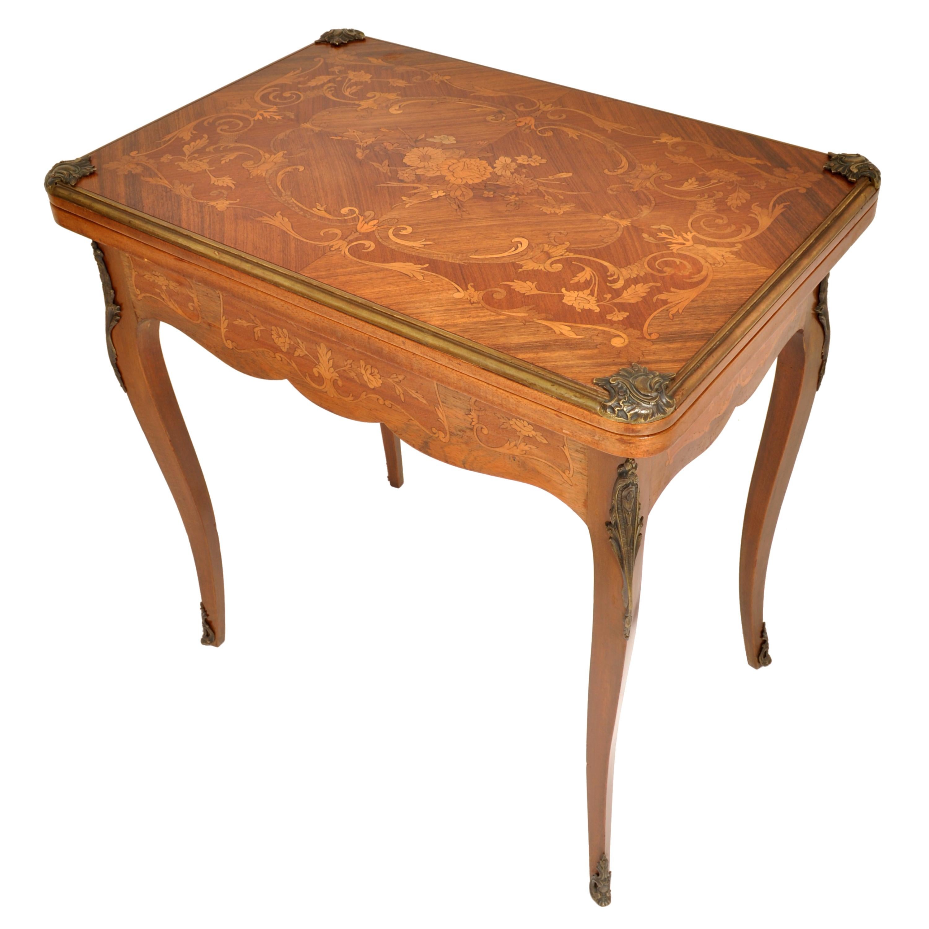Antique French Louis XVI Walnut Fruitwood Inlaid Ormolu Card Games Table, 1880 For Sale 5