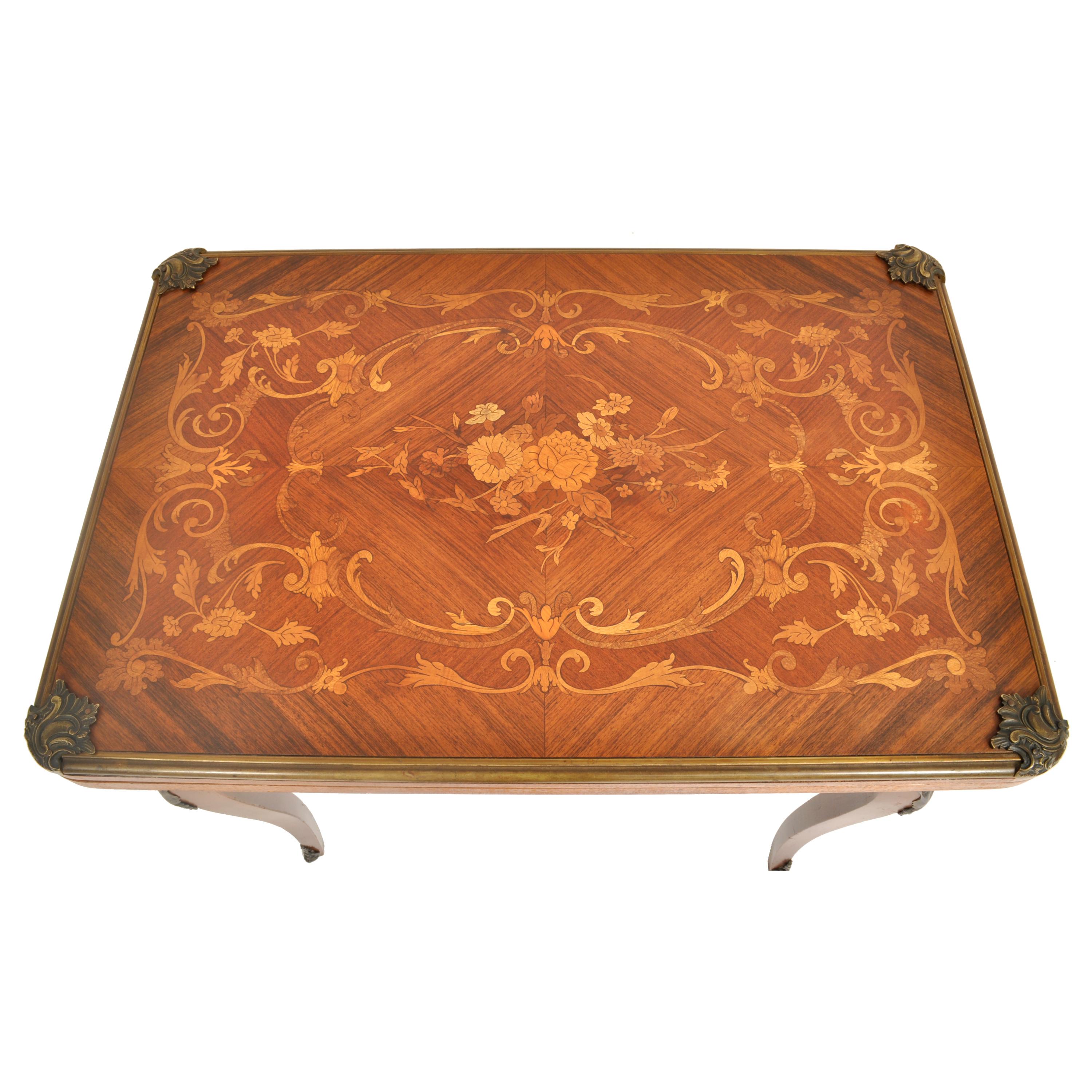 Antique French Louis XVI Walnut Fruitwood Inlaid Ormolu Card Games Table, 1880 In Good Condition For Sale In Portland, OR