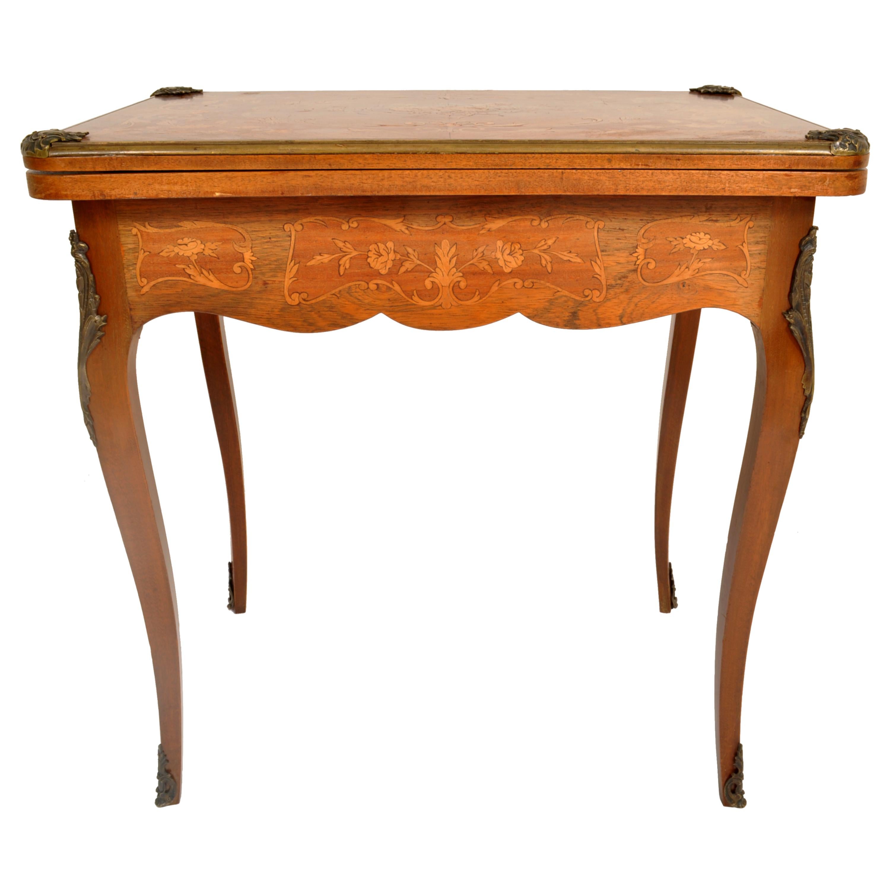 Antique French Louis XVI Walnut Fruitwood Inlaid Ormolu Card Games Table, 1880 For Sale 3