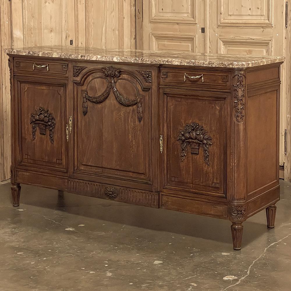 Antique French Louis XVI Walnut Marble Top Buffet In Good Condition For Sale In Dallas, TX