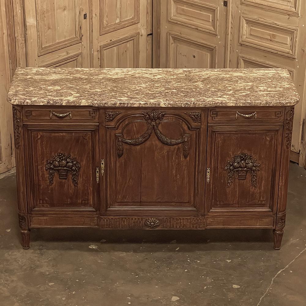20th Century Antique French Louis XVI Walnut Marble Top Buffet For Sale