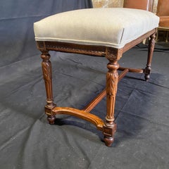 Antique French Louis XVI Walnut Upholstered Seat Bench