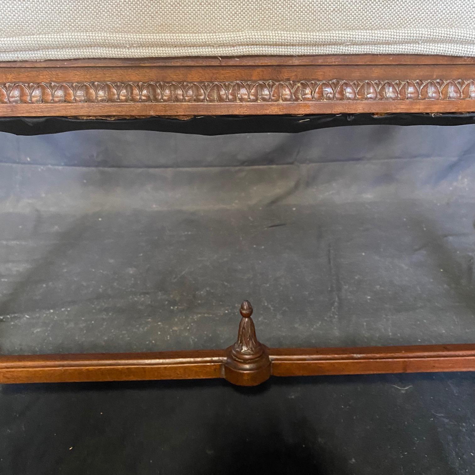 Early 20th Century Antique French Louis XVI Walnut Upholstered Seat Bench For Sale