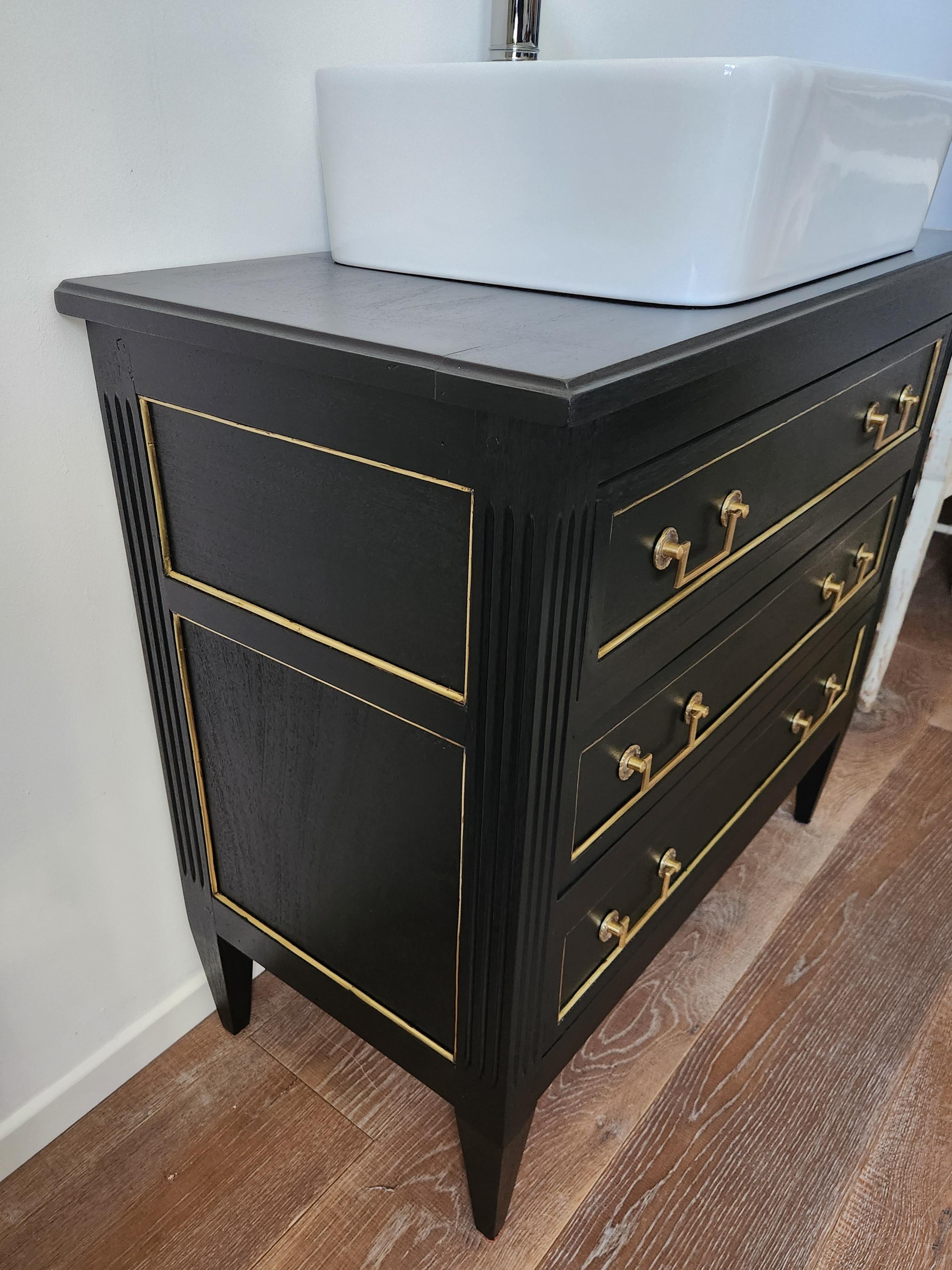 Antique French Louis XVI Washbasin Cabinet, brass & bronze For Sale 6