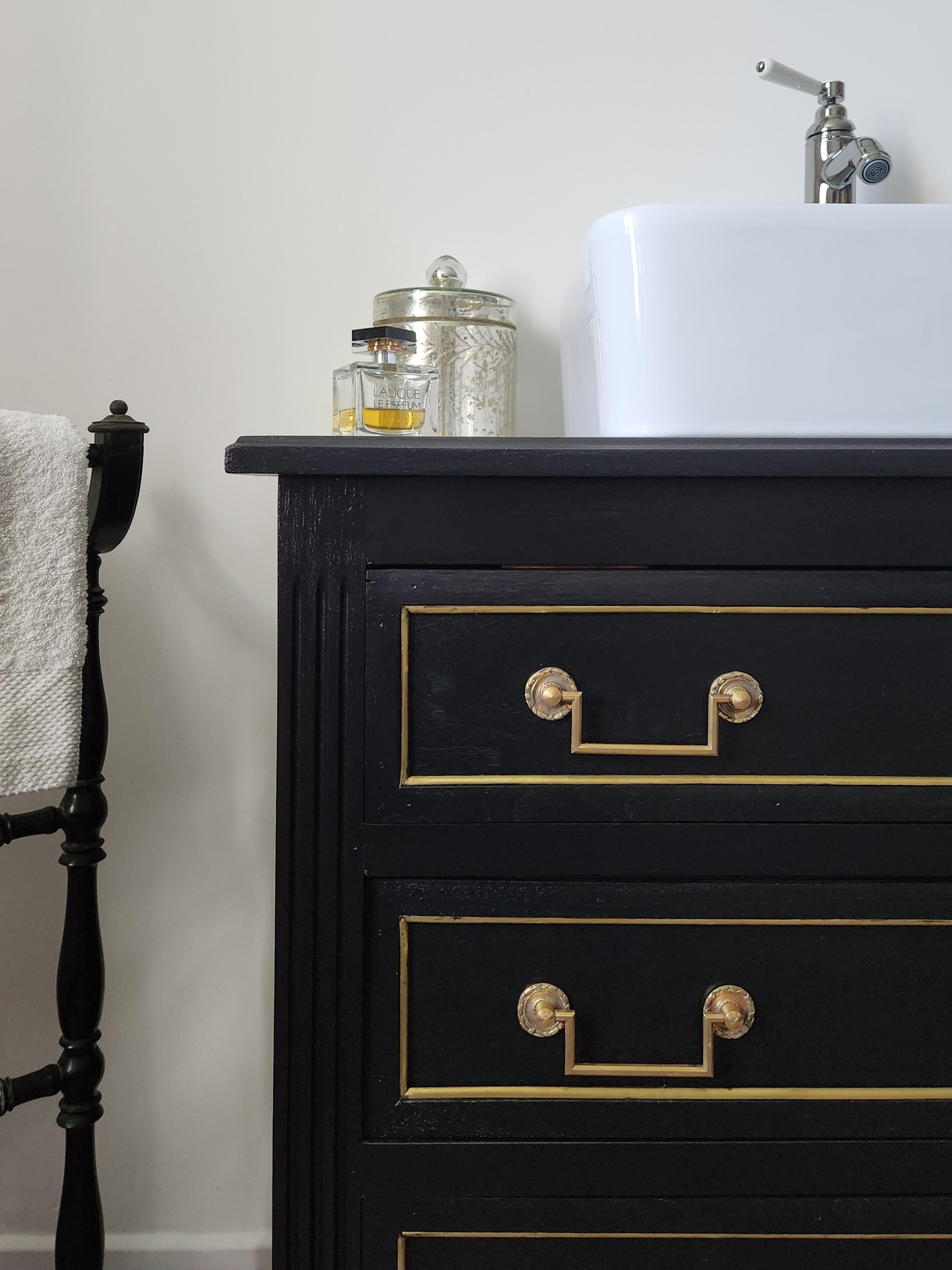 Mid-20th Century Antique French Louis XVI Washbasin Cabinet, brass & bronze For Sale