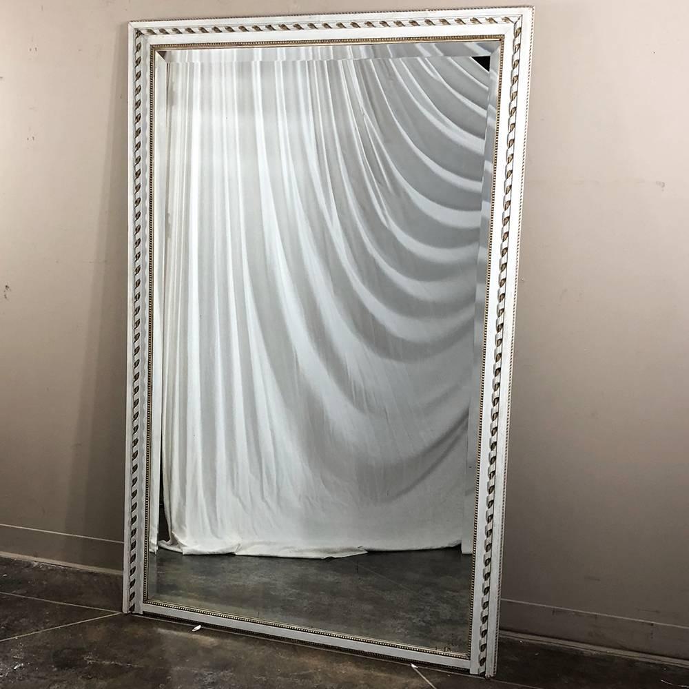 Antique French Louis XVI White Painted Bevelled Mirror In Good Condition In Dallas, TX