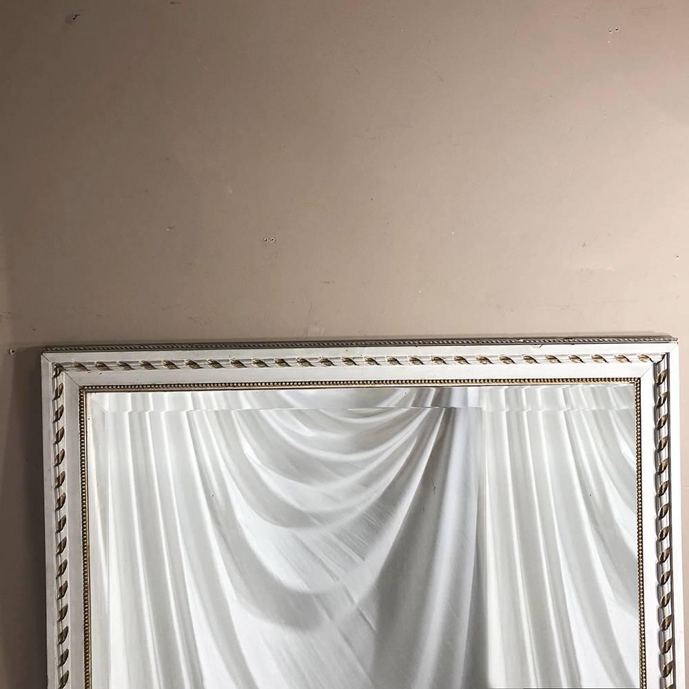 Antique French Louis XVI White Painted Bevelled Mirror 4