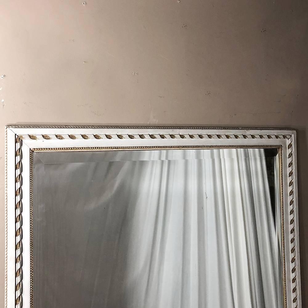 Antique French Louis XVI White Painted Bevelled Mirror 5