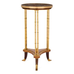 Antique Table d'appoint Guéridon Louis XVI en Wood Marble Ormolu Gold Brown