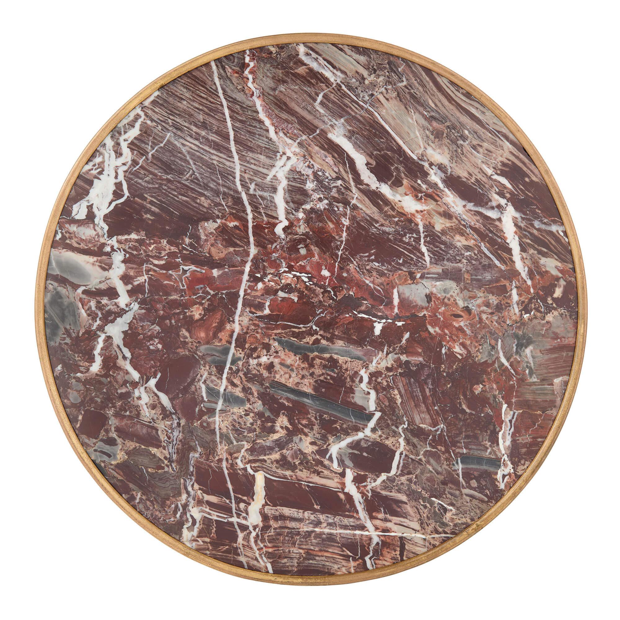 Français Antique Table d'appoint Guéridon Louis XVI en Wood Marble Ormolu Gold Brown en vente