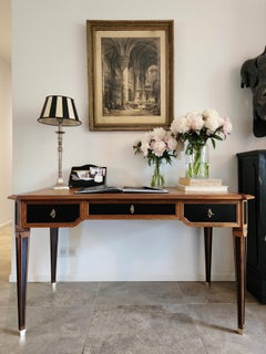 Antique French Louis XVI Writing Desk Cognac Leather