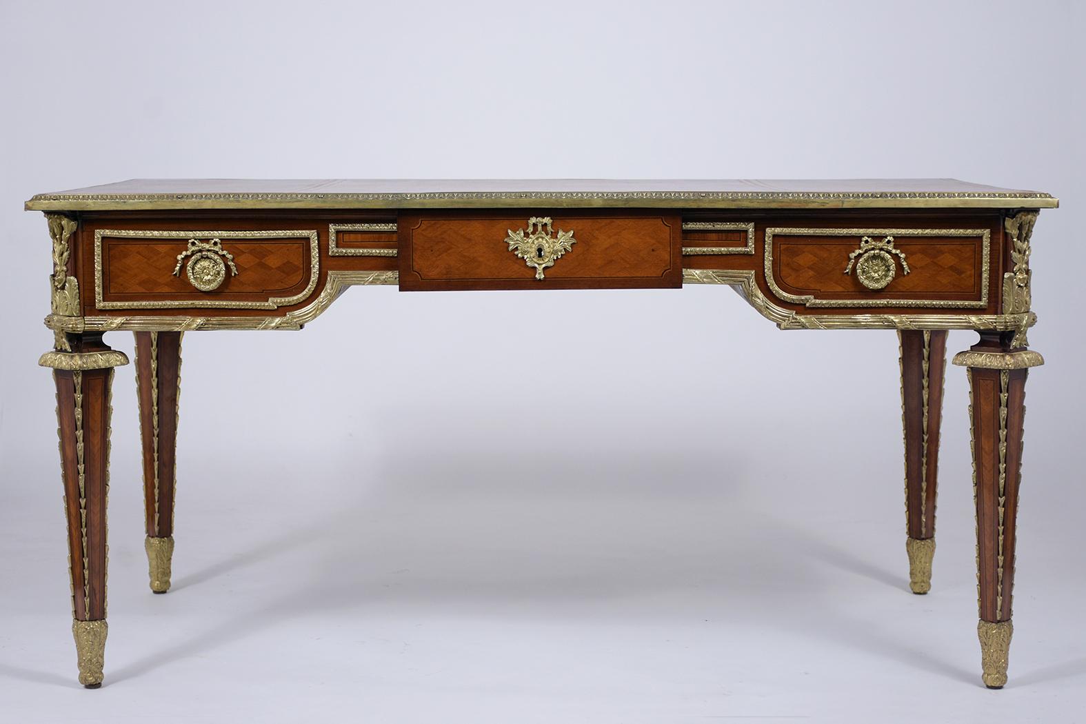 Mahogany Antique French Bureau Plat Louis XVI Desk 