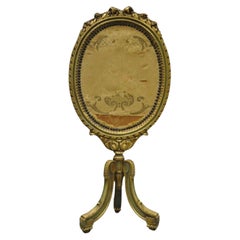 Antike französische Louis XVI XV Stil geschnitzt Giltwood Grün Oval Kaminschirm
