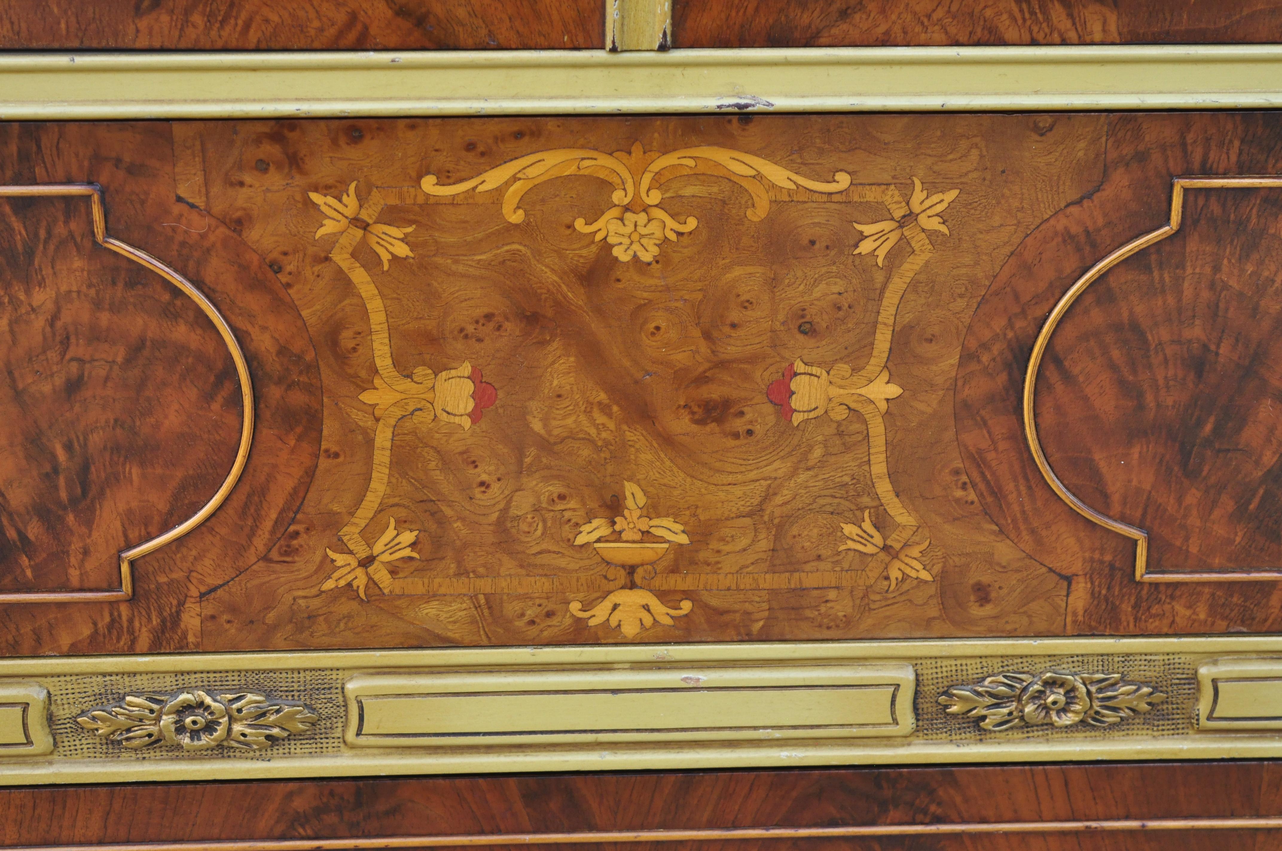 Antique French Louis XVI XV Style Mahogany Satinwood Inlay Tall Chest Dresser In Good Condition In Philadelphia, PA