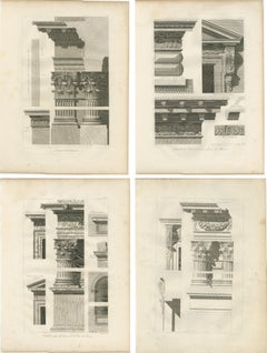 Antique French Louvre Architekturstiche, Satz von 4, Baltard 1803