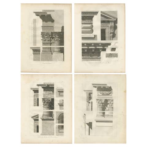 Antique French Louvre Architectural Engravings, Set of 4, Baltard 1803