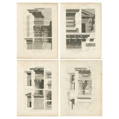 Antique French Louvre Architekturstiche, Satz von 4, Baltard 1803
