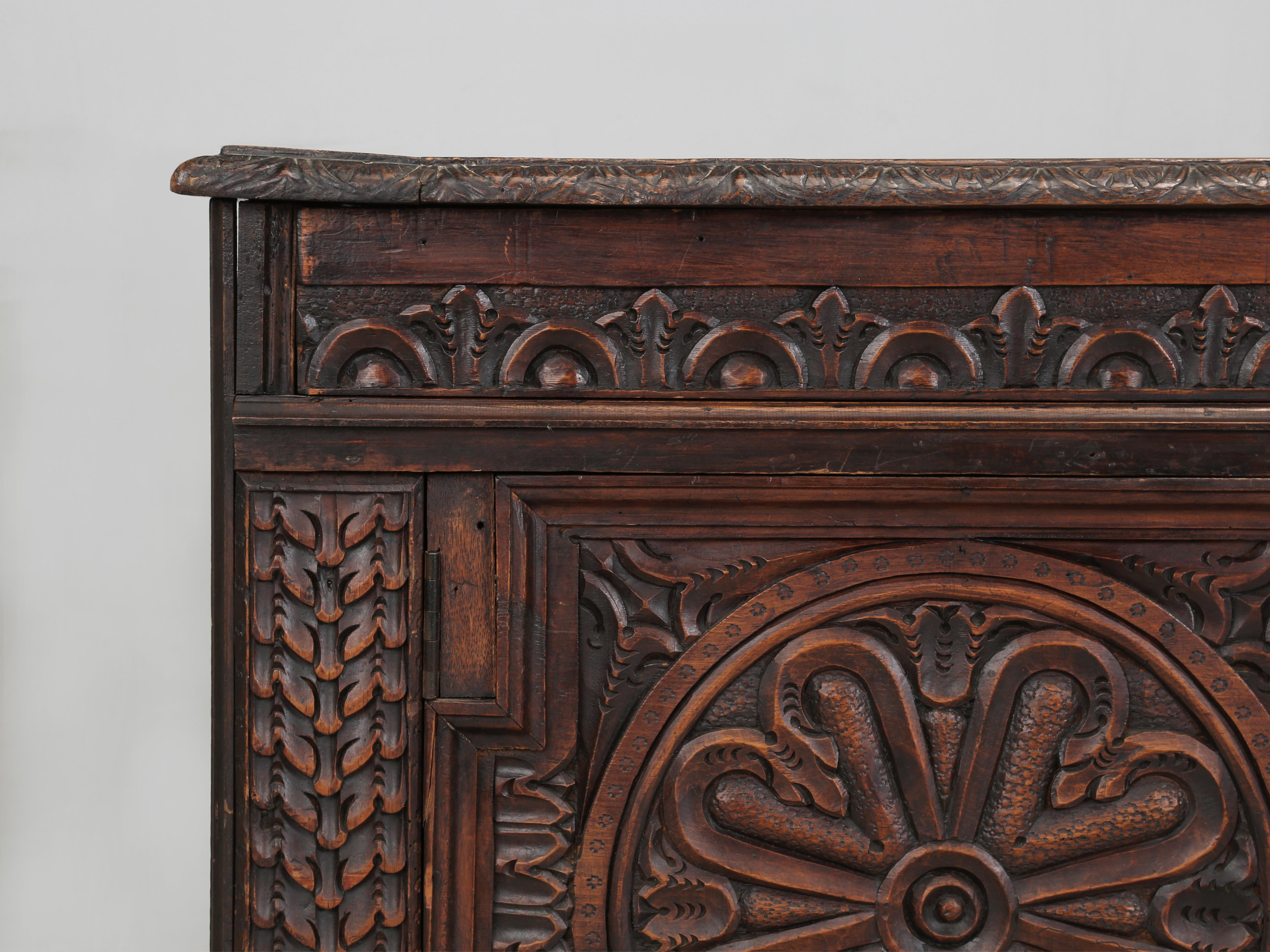 Antique French Low Buffet in Oak Hand-Carved from the late 1700's Unrestored For Sale 6