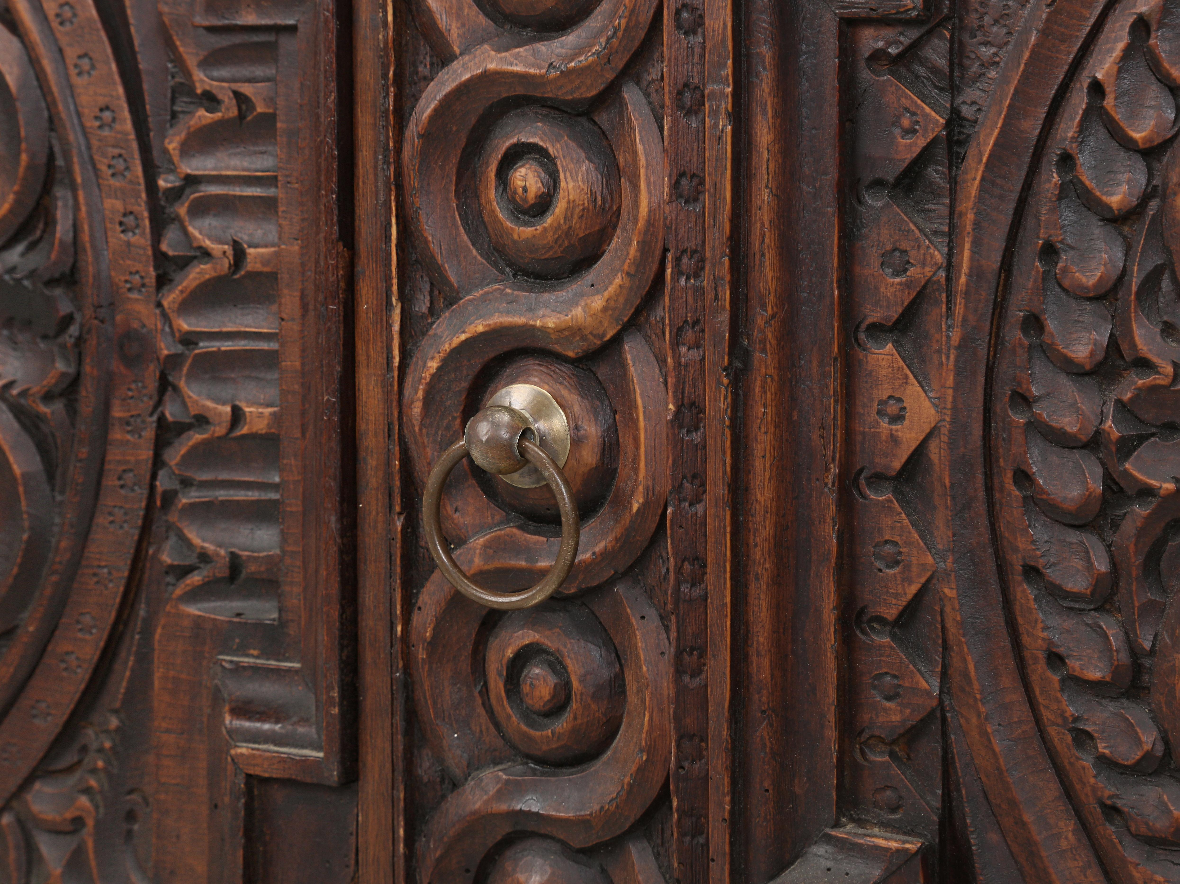 Antique French Low Buffet in Oak Hand-Carved from the late 1700's Unrestored For Sale 8