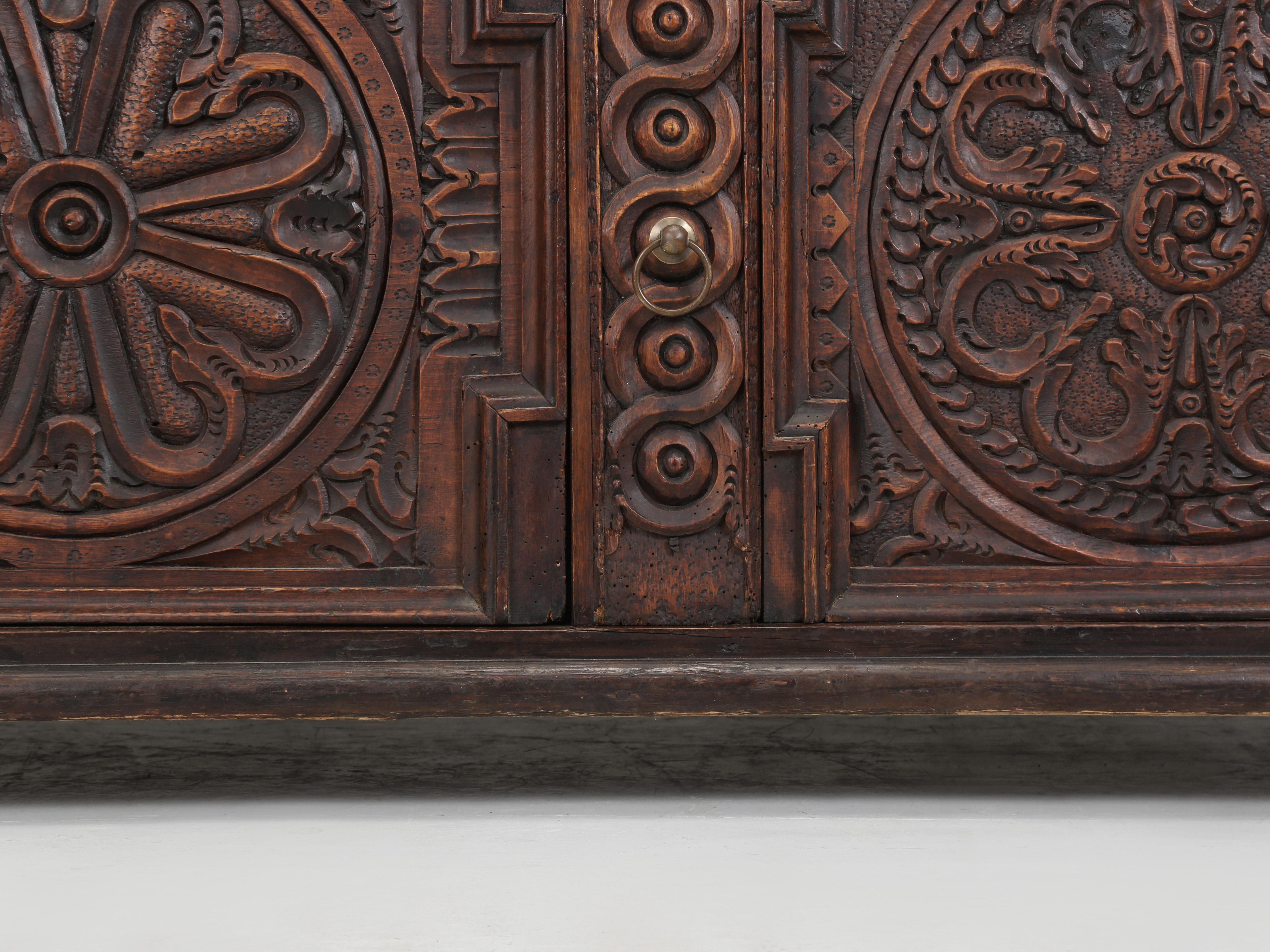 Antique French Low Buffet in Oak Hand-Carved from the late 1700's Unrestored For Sale 9