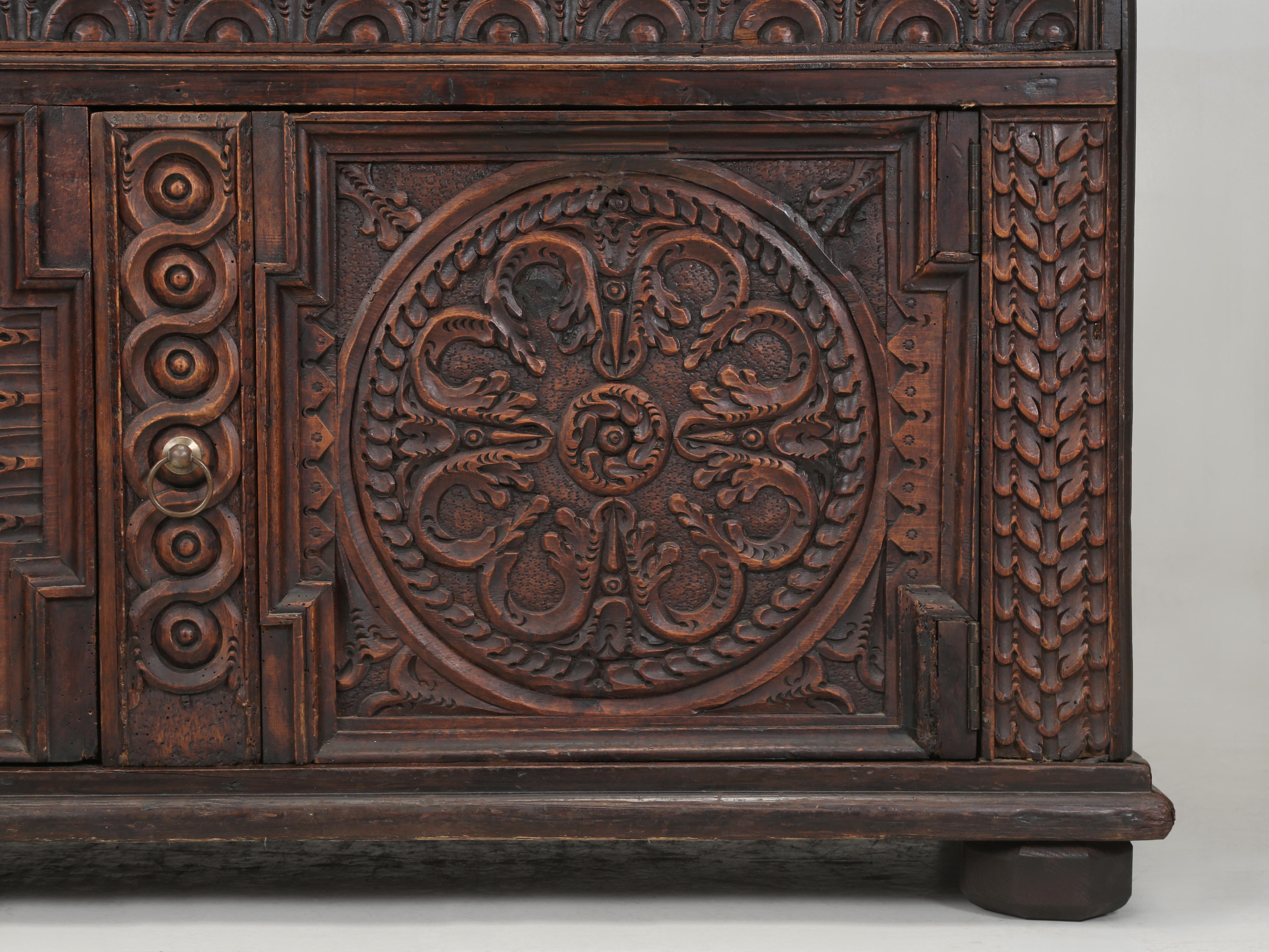 Antique French Low Buffet in Oak Hand-Carved from the late 1700's Unrestored For Sale 10