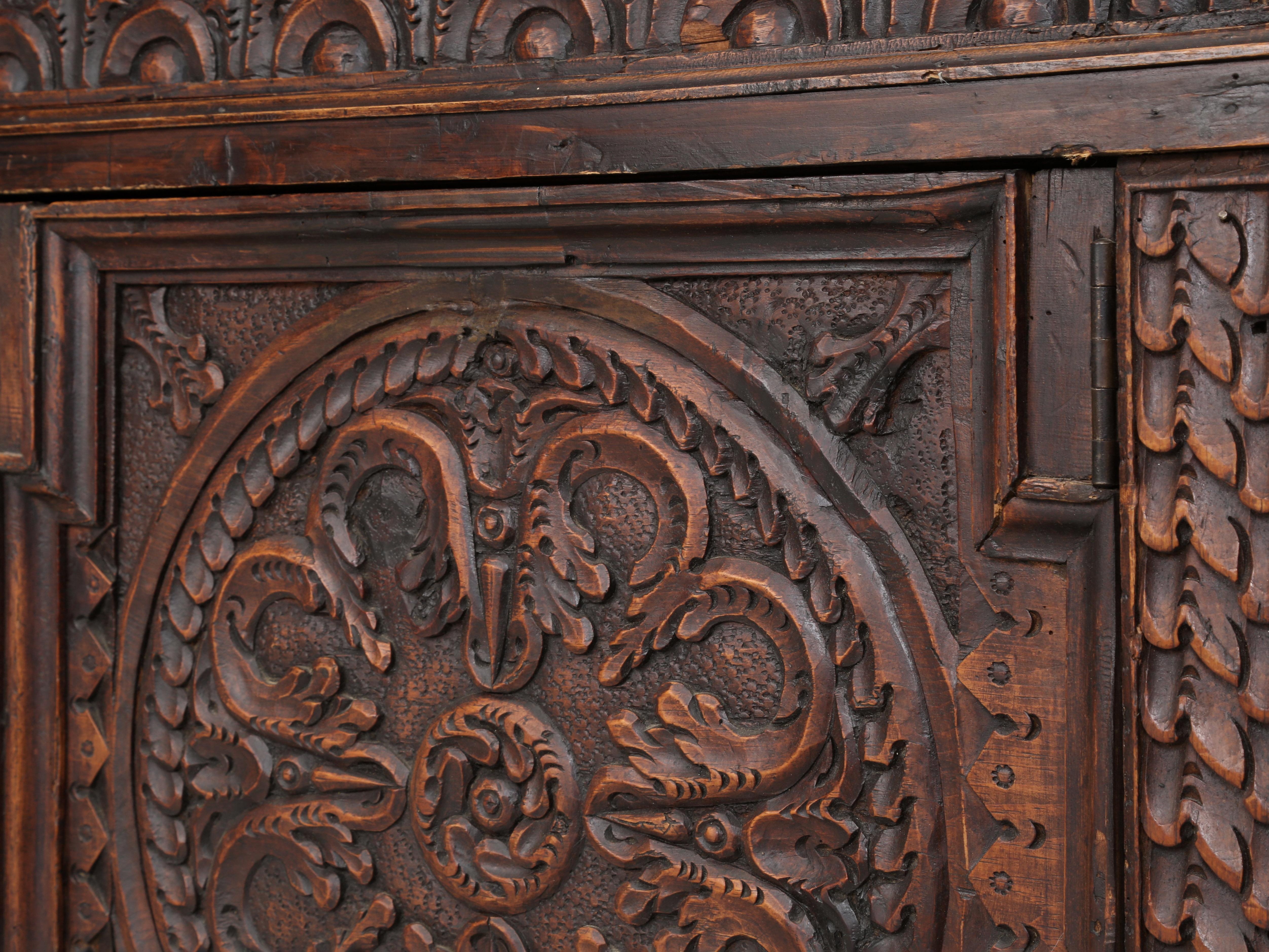 Antique French Low Buffet in Oak Hand-Carved from the late 1700's Unrestored For Sale 11
