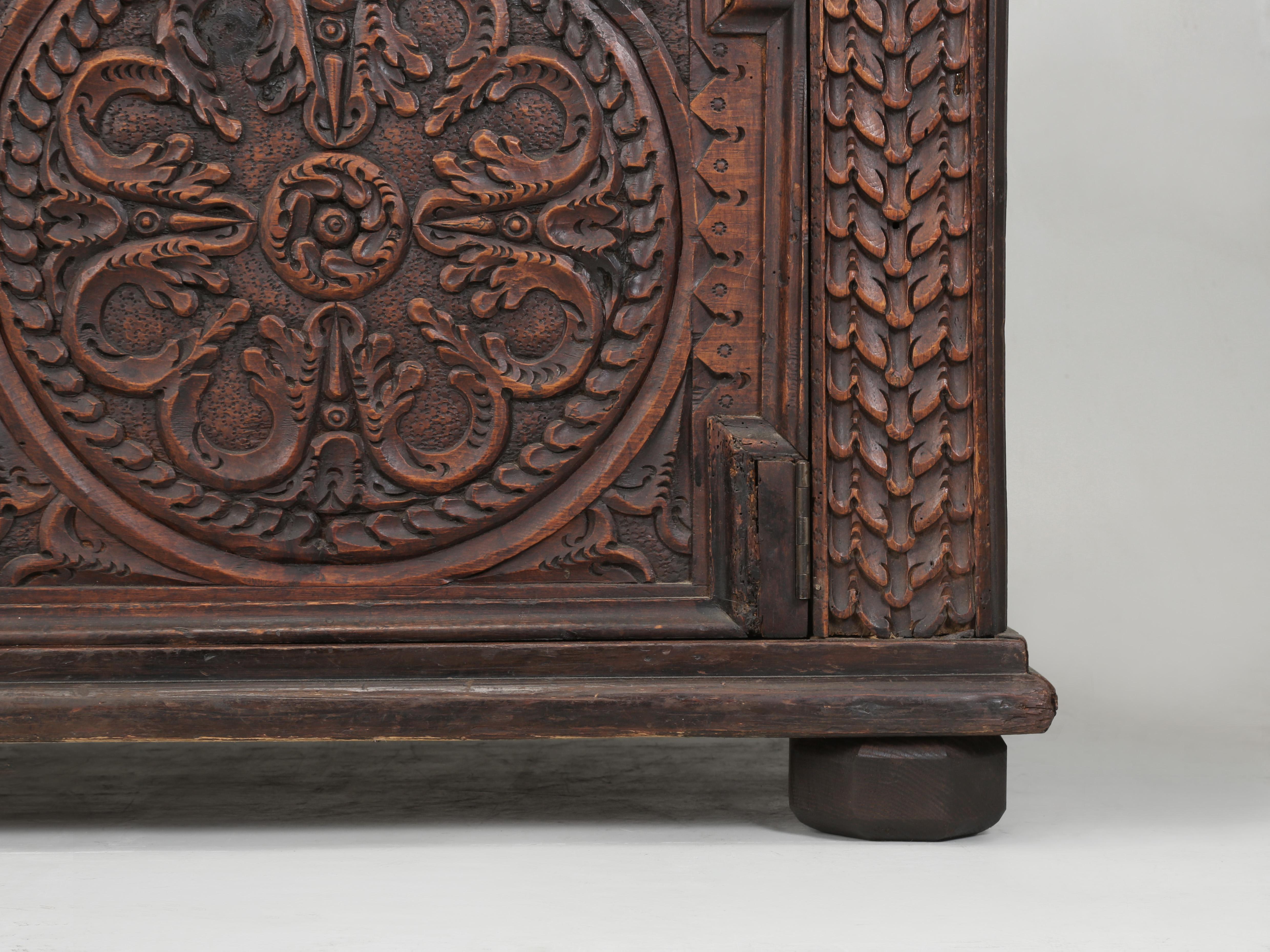 Antique French Low Buffet in Oak Hand-Carved from the late 1700's Unrestored For Sale 12