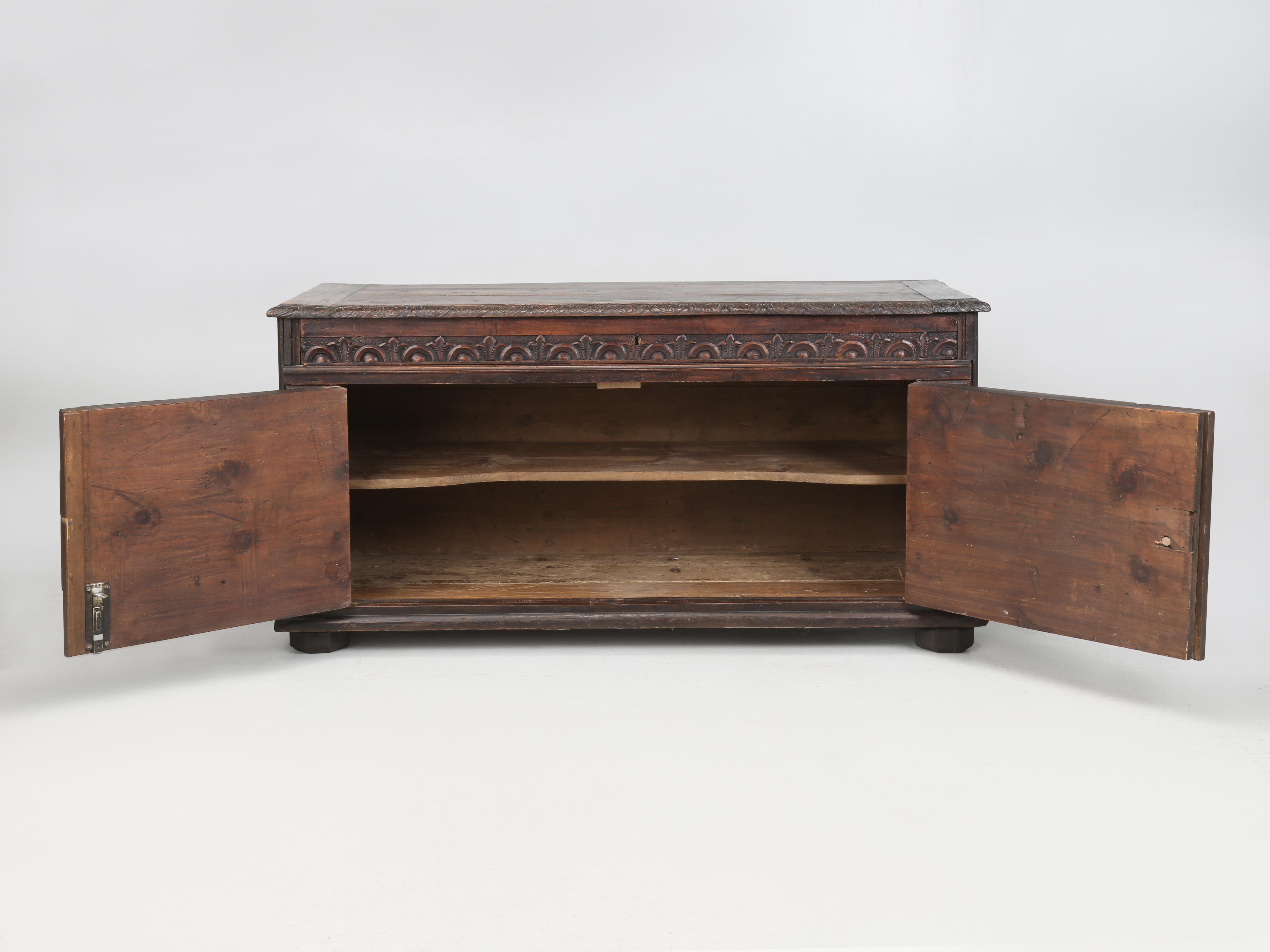 Antique French Low Buffet in Oak Hand-Carved from the late 1700's Unrestored For Sale 13